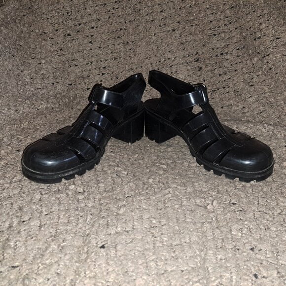 JUJU BABE-Heeled Jelly Sandals-Black-UK 7-US 9-Excellent - Picture 4 of 8